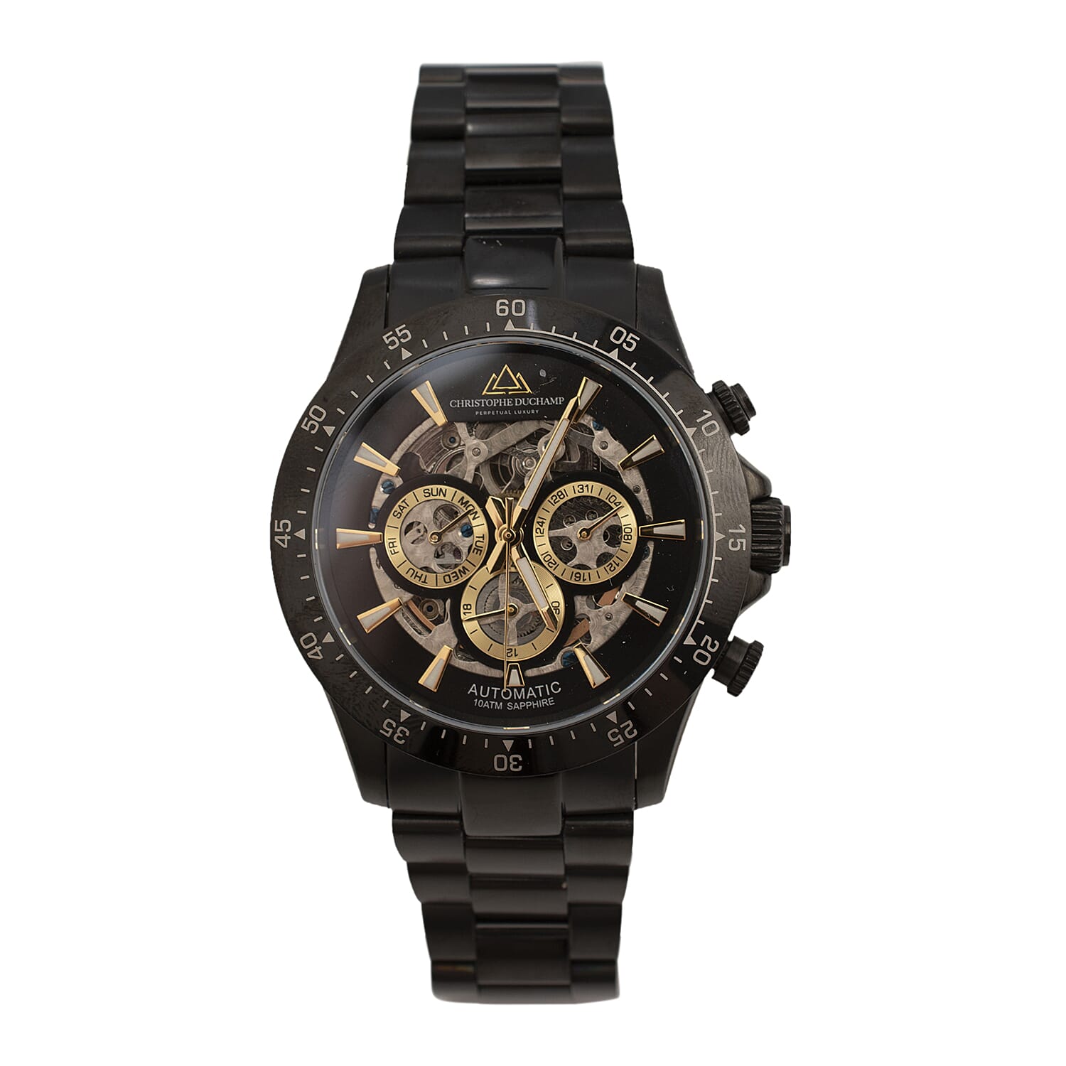 Christophe Duchamp Skeleton Grand Mont Automatic Dial 10 ATM Water Resistant Black Watch with Black Colour Chain Strap