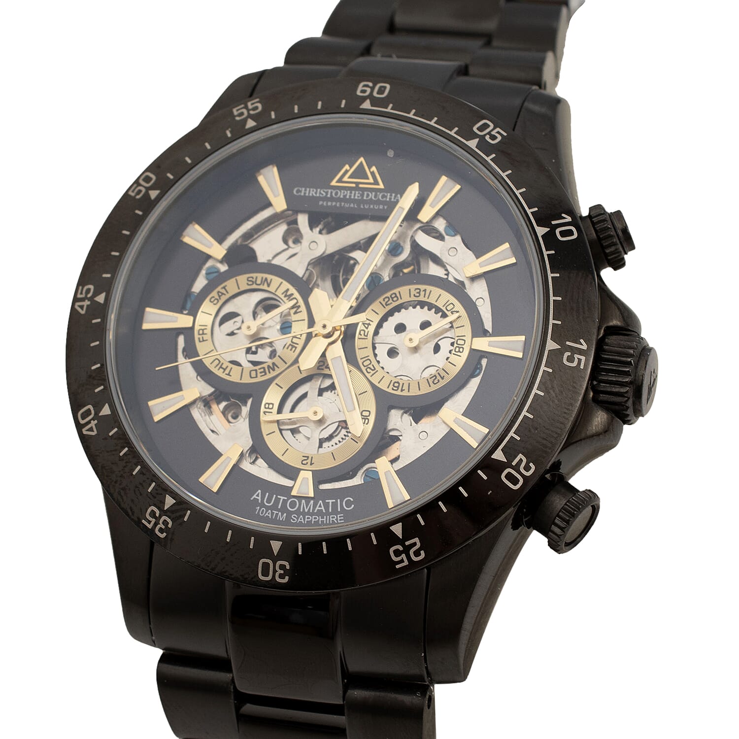 Christophe Duchamp Skeleton Grand Mont Automatic Dial 10 ATM Water Resistant Black Watch with Black Colour Chain Strap