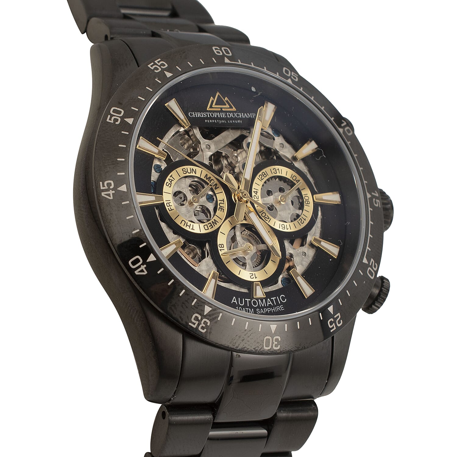Christophe Duchamp Skeleton Grand Mont Automatic Dial 10 ATM Water Resistant Black Watch with Black Colour Chain Strap