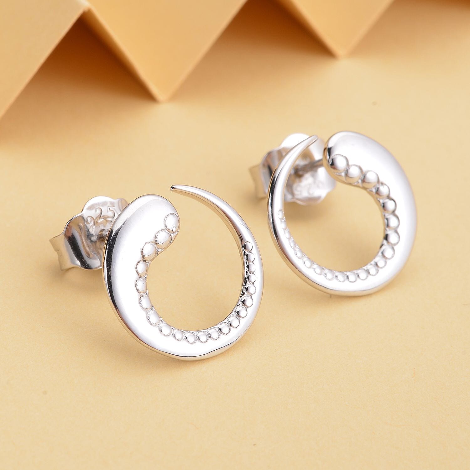 LucyQ Wave Collection - Rhodium Overlay Sterling Silver Stud Earrings (With Push Back)
