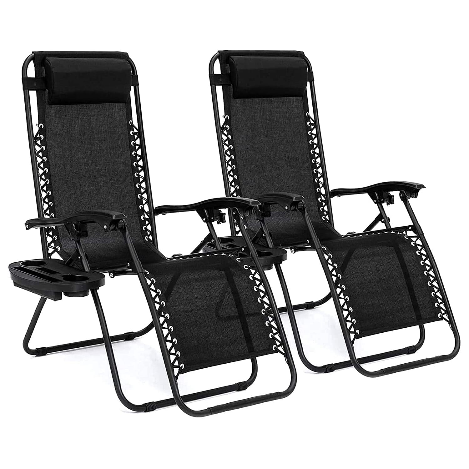 Set of 2 - Heavy Duty Zero Gravity Reclining Garden Chairs with Smart Lock Mechanism and Holding tray