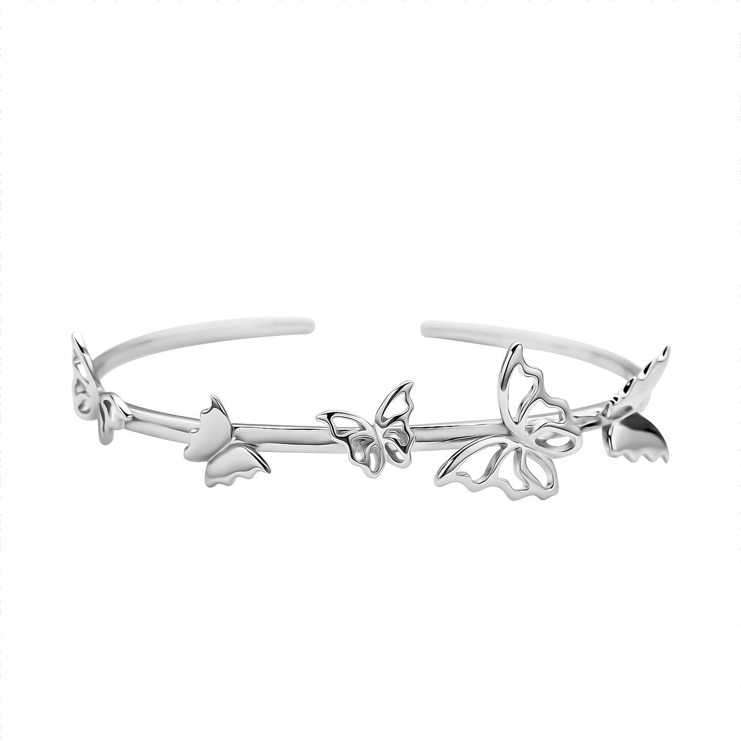 Lucy Q Wings Collection - Rhodium Overlay Sterling Silver Butterfly Cuff Bangle (Size 7.5)