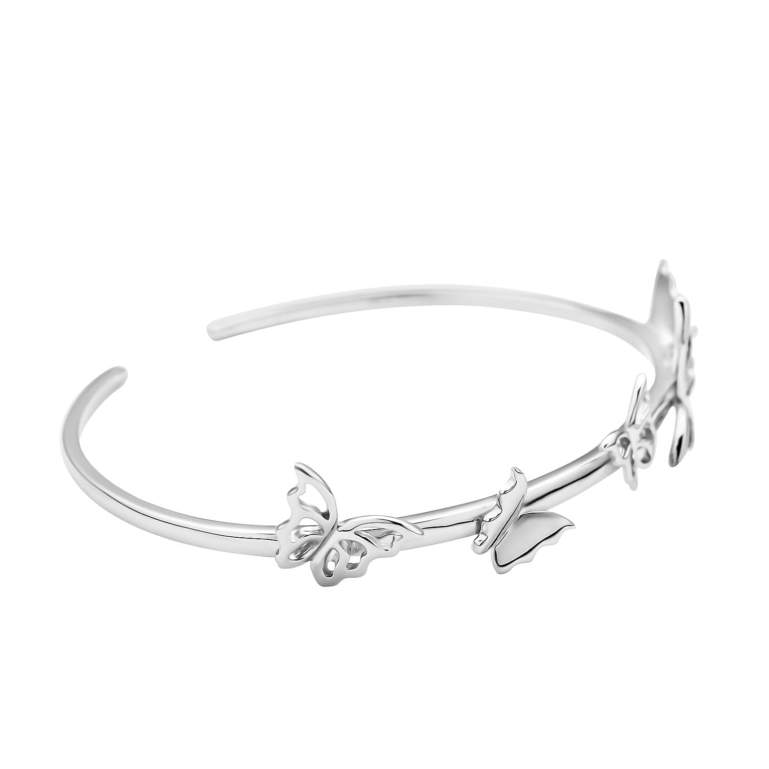 Lucy Q Wings Collection - Rhodium Overlay Sterling Silver Butterfly Cuff Bangle (Size 7.5)