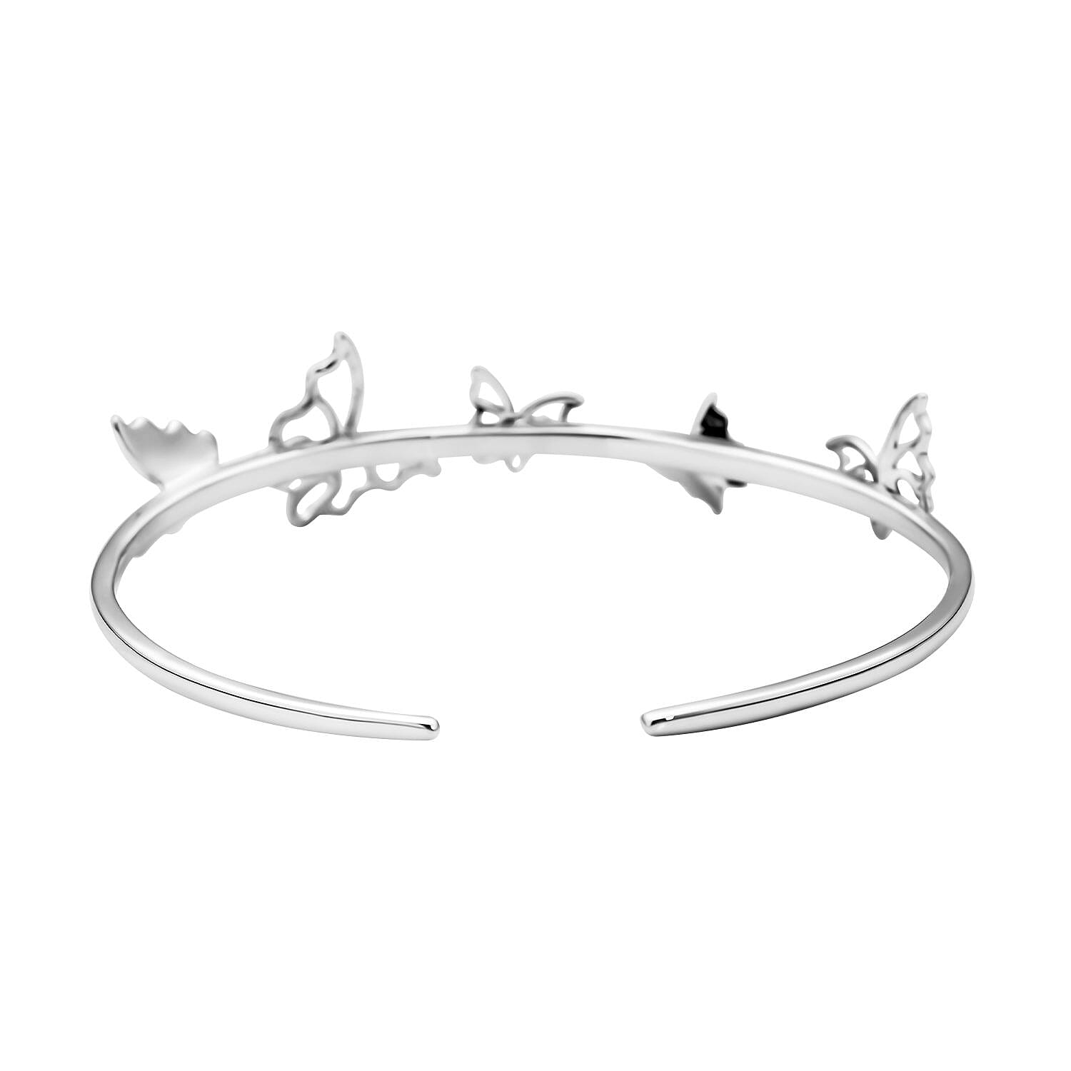 Lucy Q Wings Collection - Rhodium Overlay Sterling Silver Butterfly Cuff Bangle (Size 7.5)
