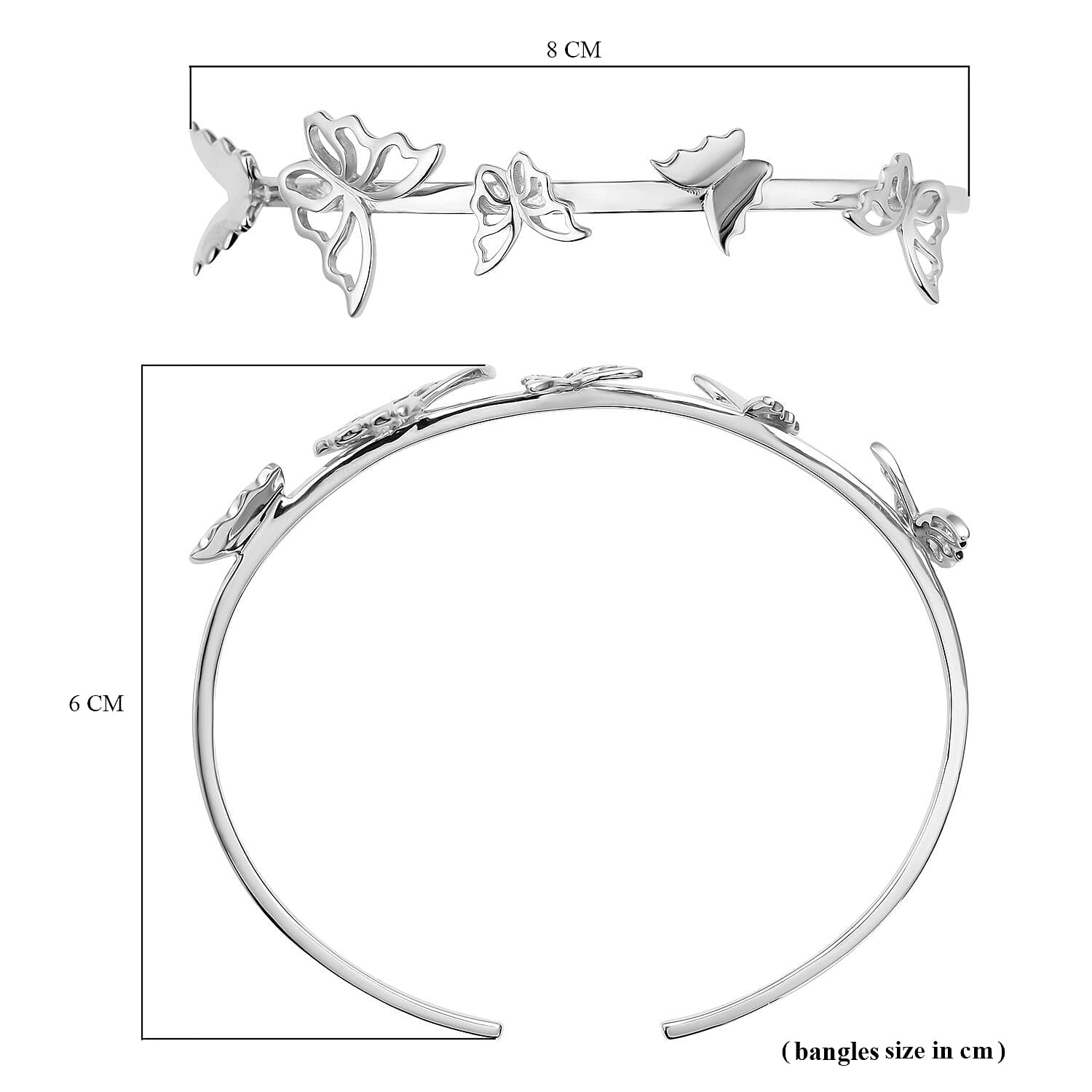 Lucy Q Wings Collection - Rhodium Overlay Sterling Silver Butterfly Cuff Bangle (Size 7.5)