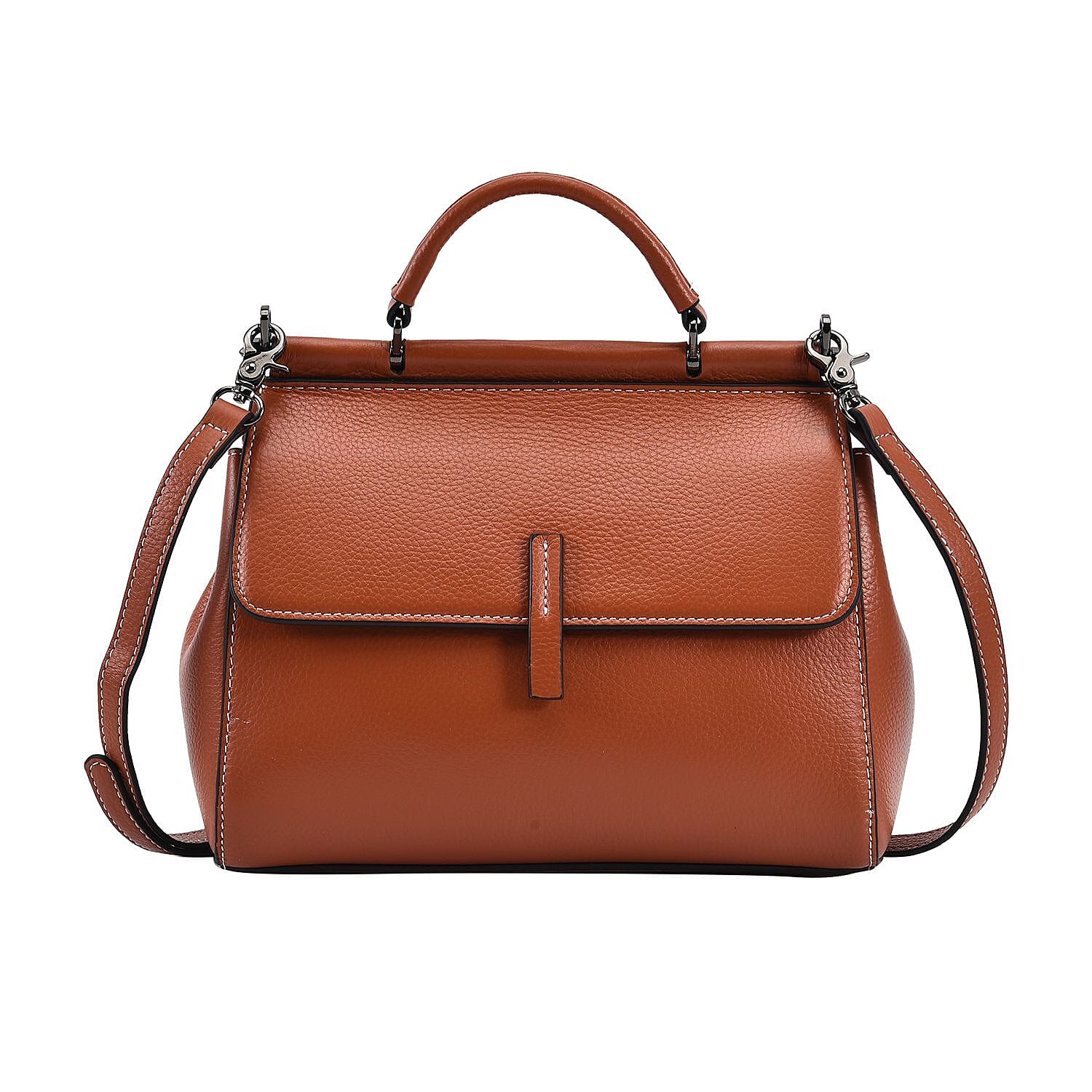 100% Genuine Leather Convertible Bag with Detachable Long Strap (Size 24x12x20 cm) - Tan