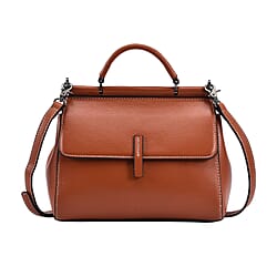 Genuine Leather Solid Crossbody Bag - Black