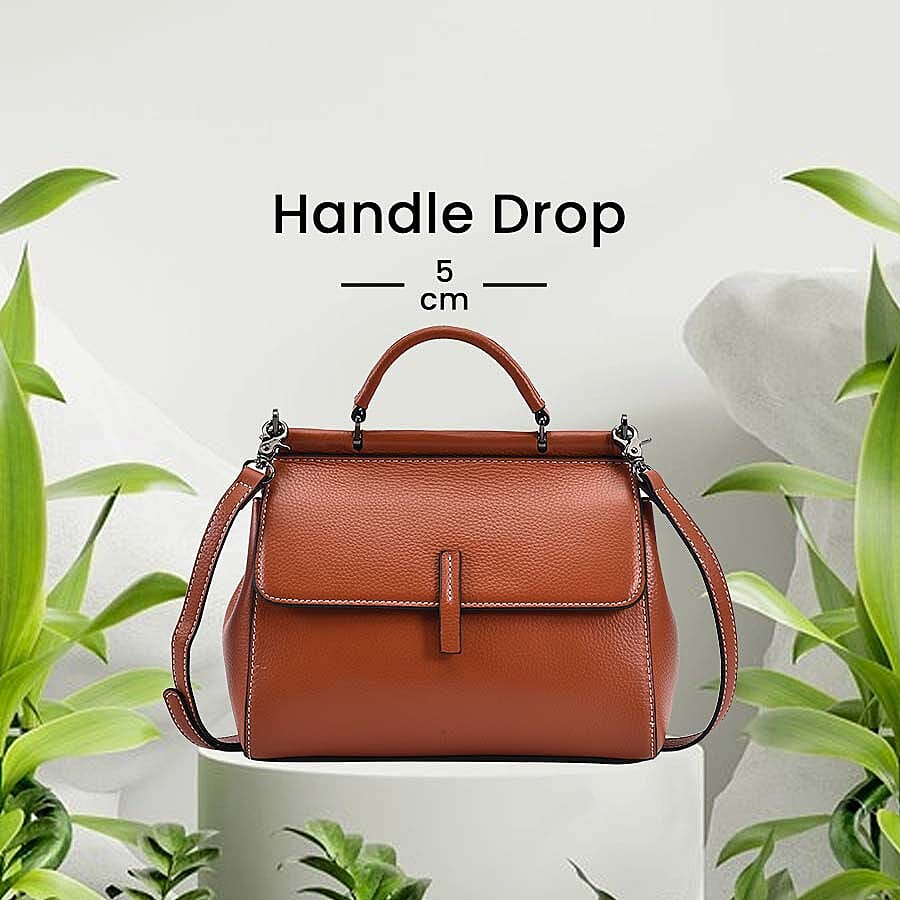 100% Genuine Leather Convertible Bag with Detachable Long Strap (Size 24x12x20 cm) - Tan