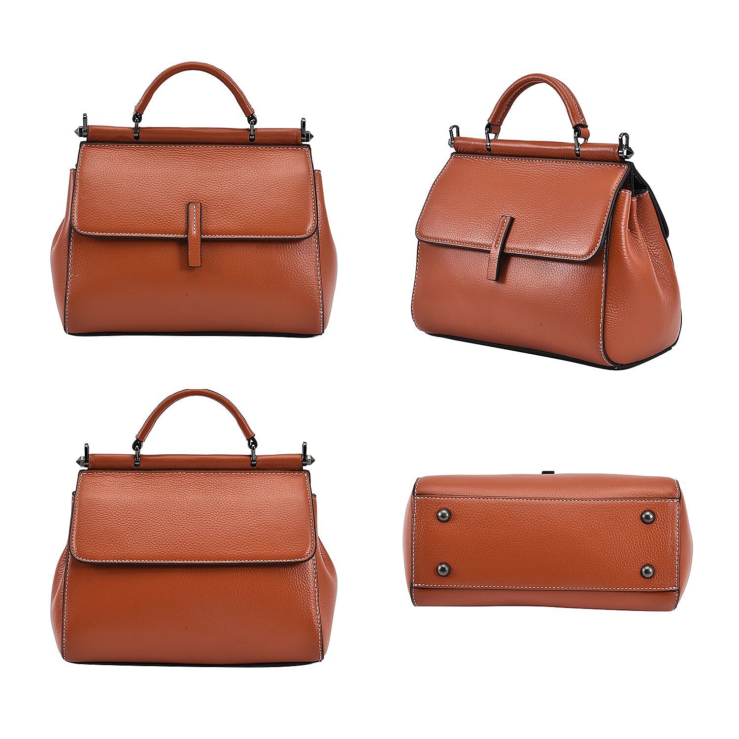 100% Genuine Leather Convertible Bag with Detachable Long Strap (Size 24x12x20 cm) - Tan