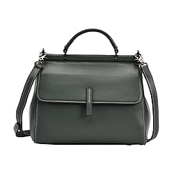 Genuine Leather Solid Crossbody Bag - Black