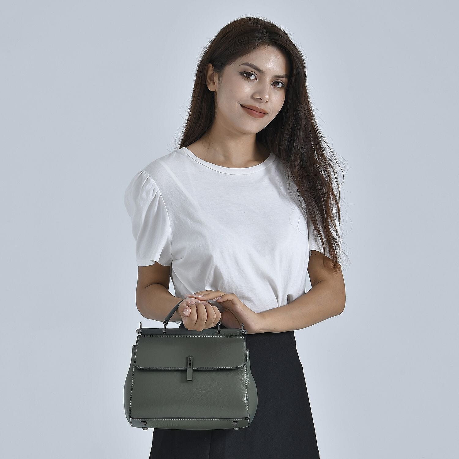 100% Genuine Leather Convertible Bag with Detachable Long Strap - Dark Green