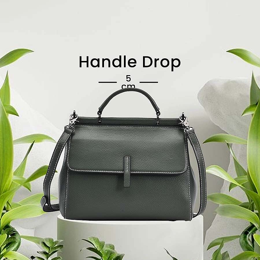 100% Genuine Leather Convertible Bag with Detachable Long Strap - Dark Green