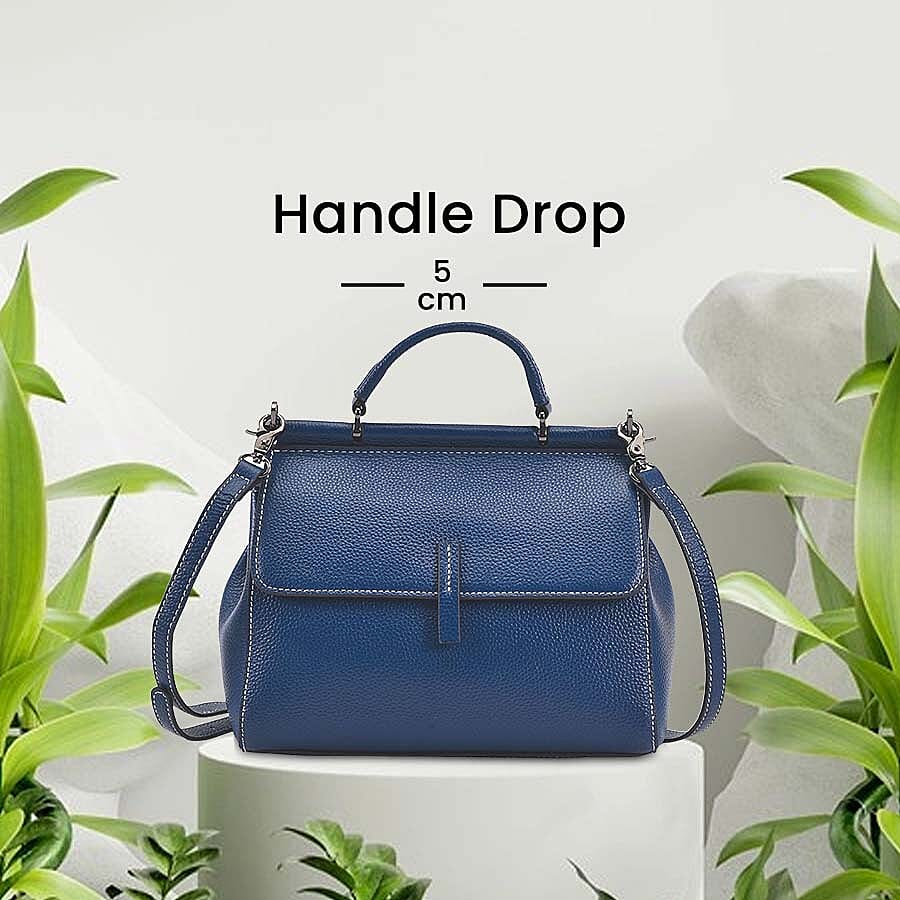 100% Genuine Leather Bag with Detachable Long Strap - Navy
