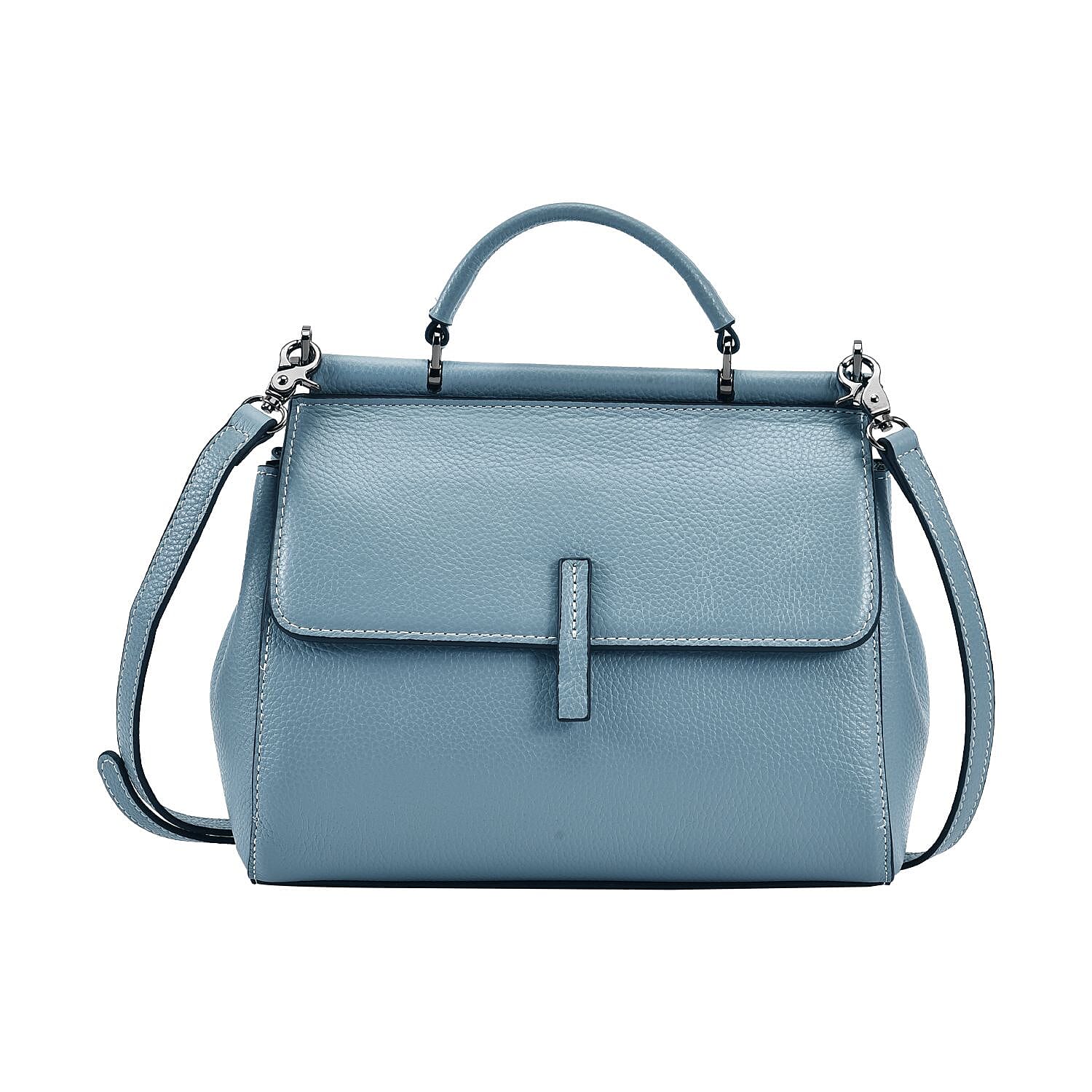100% Genuine Leather Convertible Bag with Detachable Long Strap - Light Blue