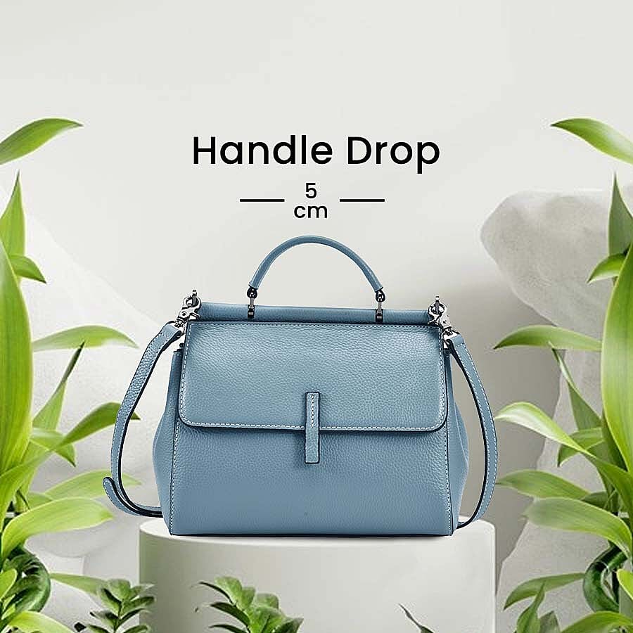 100% Genuine Leather Convertible Bag with Detachable Long Strap - Light Blue