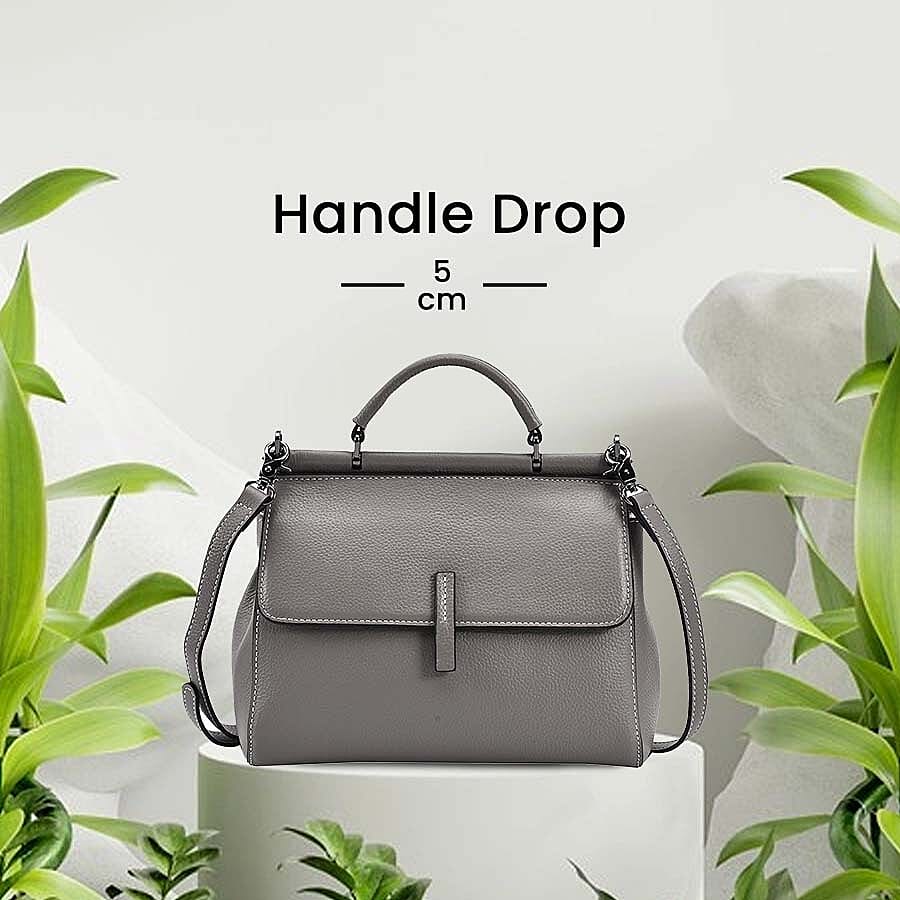 100% Genuine Leather Convertible Bag with Detachable Long Strap - Grey