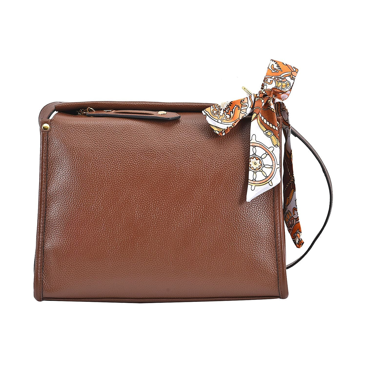 Genuine Leather Solid Crossbody Bag - Brown 