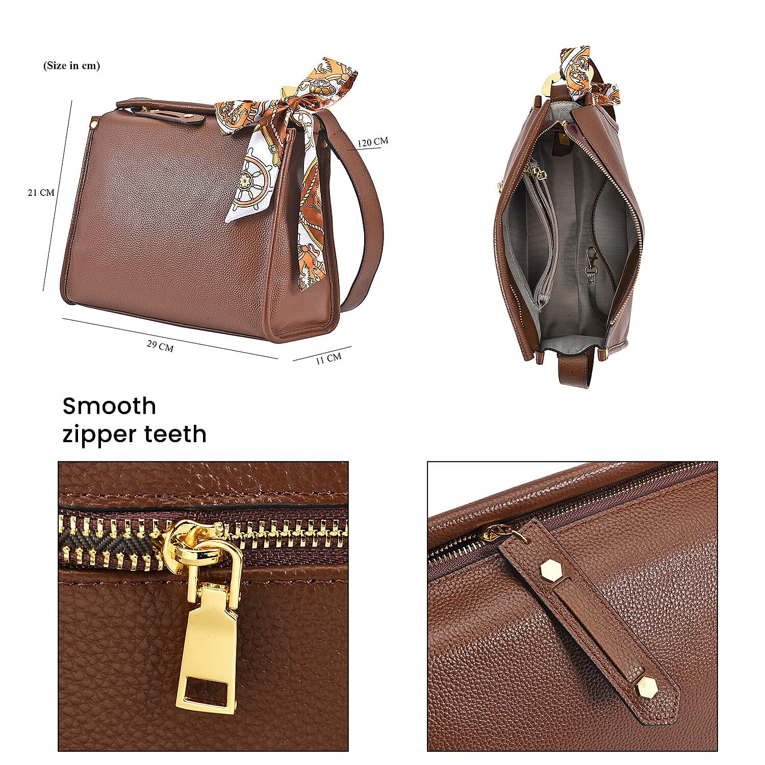 Genuine Leather Solid Crossbody Bag - Brown 