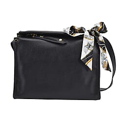 Genuine Leather Solid Crossbody Bag - Brown 