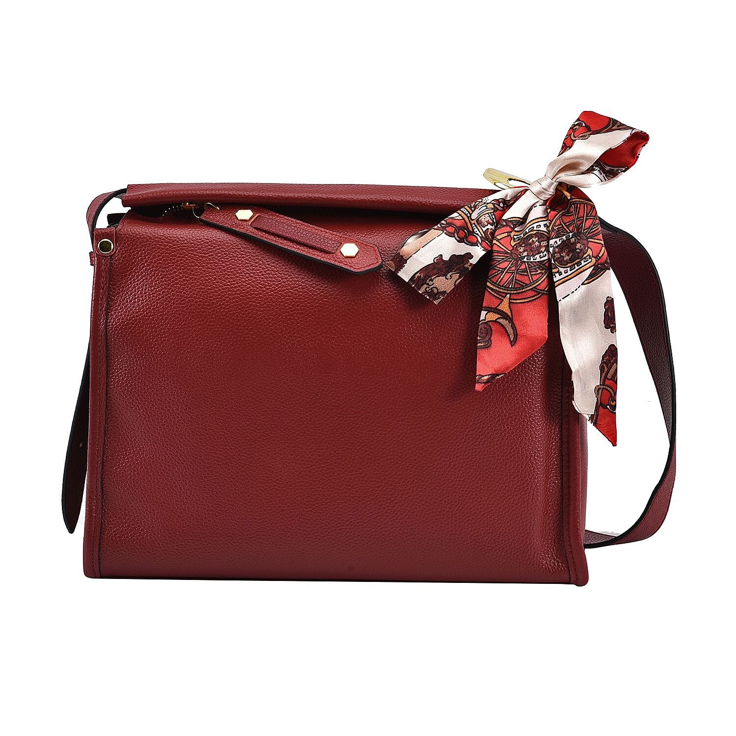 100% Genuine Leather Crossbody Bag with Detachable Long Strap (Size 29x21x11 Cm) - Red