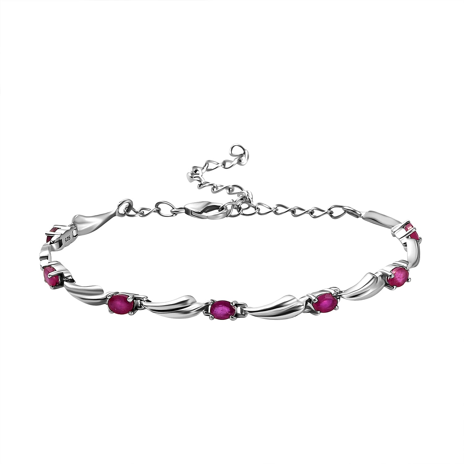 African Ruby Bracelet (Size - 6.5-2 Ext) with Lobster Clasp in Rhodium Overlay Sterling Silver 1.88 Ct.