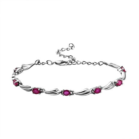 African Ruby Bracelet (Size - 6.5-2 Ext) with Lobster Clasp in Rhodium Overlay Sterling Silver 1.88 Ct.