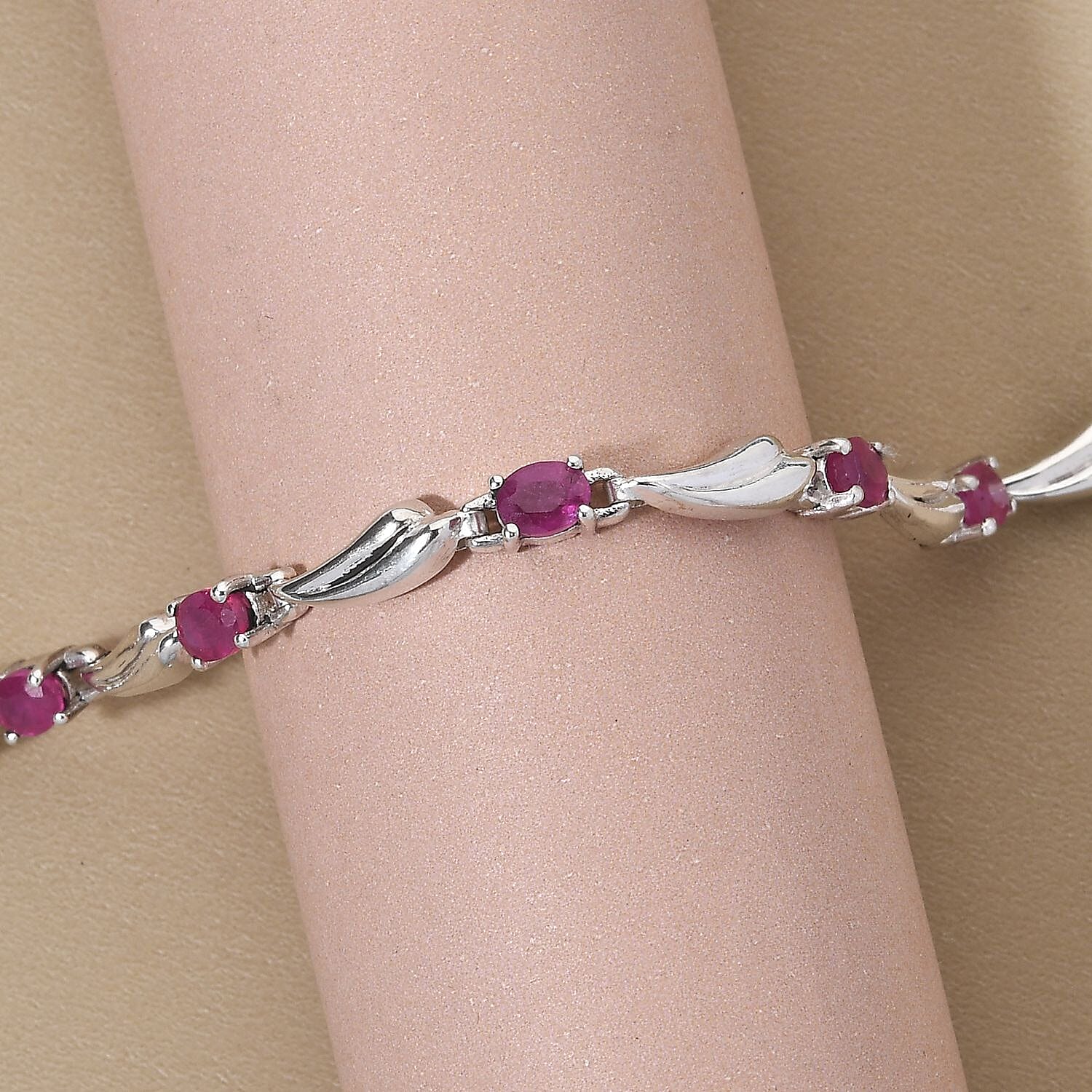 African Ruby Bracelet (Size - 6.5-2 Ext) with Lobster Clasp in Rhodium Overlay Sterling Silver 1.88 Ct.