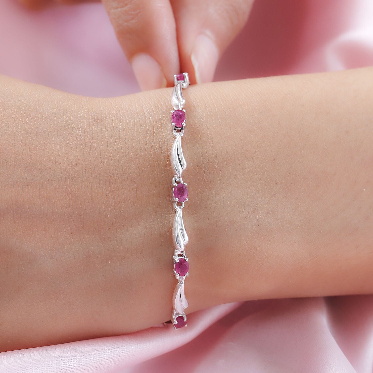 African Ruby Bracelet (Size - 6.5-2 Ext) with Lobster Clasp in Rhodium Overlay Sterling Silver 1.88 Ct.