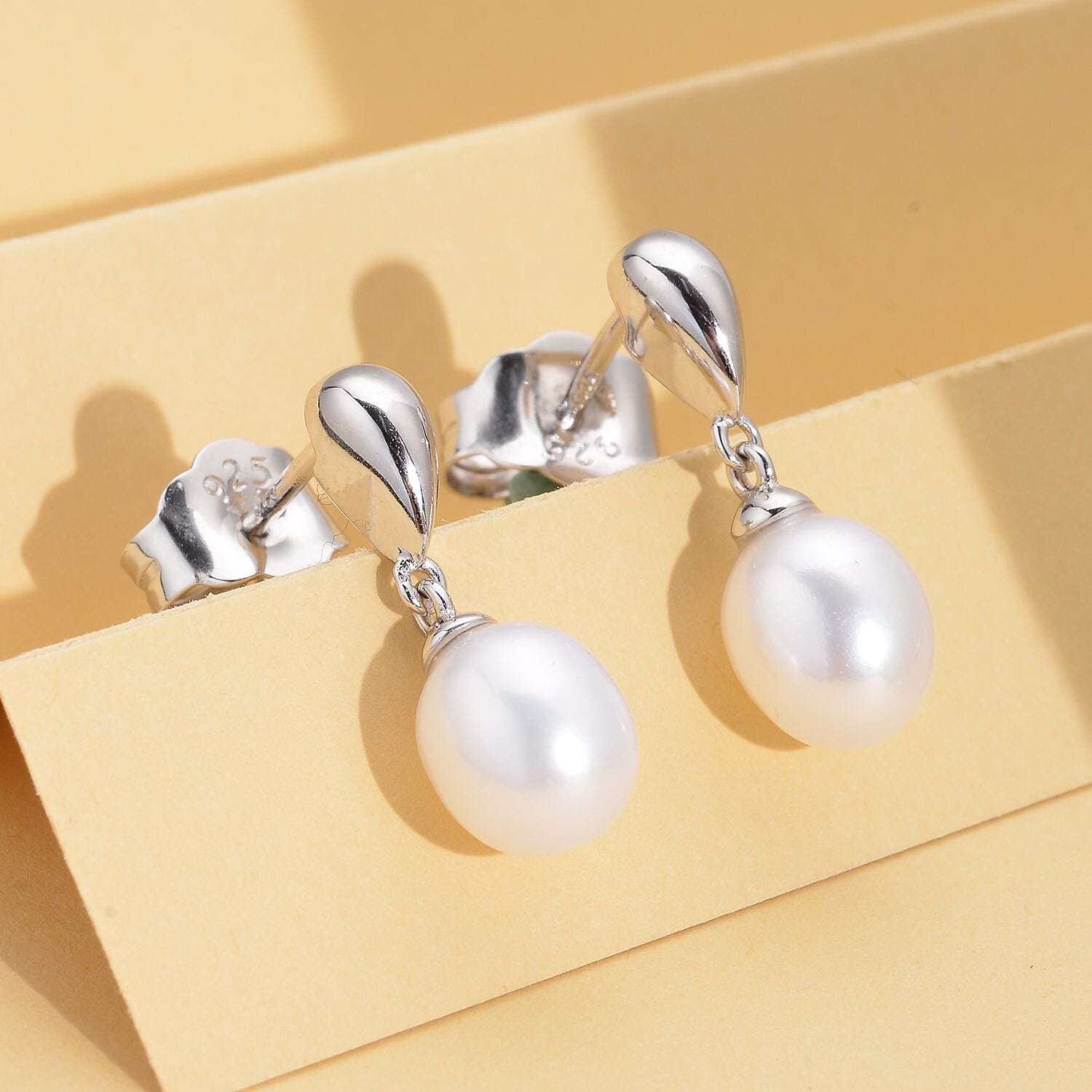 Lucy Q Fluid Pearl Collection - Freshwater Pearl Dangling Earrings (with Push Back) in Rhodium Overlay Sterling Silver