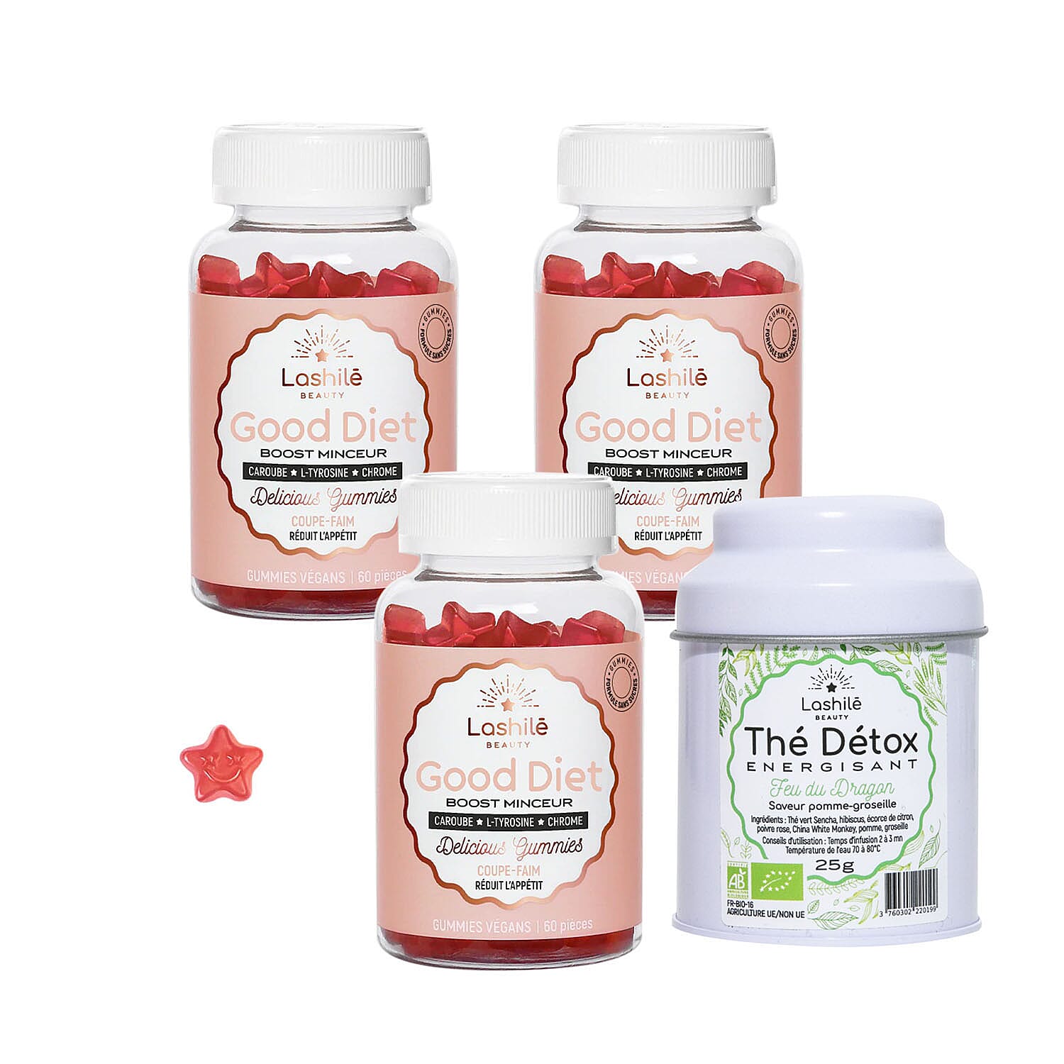 Lashile- Good Diet Vitamin Boost Gummies Bundle - 180 Pieces (With Free Detox Tea)