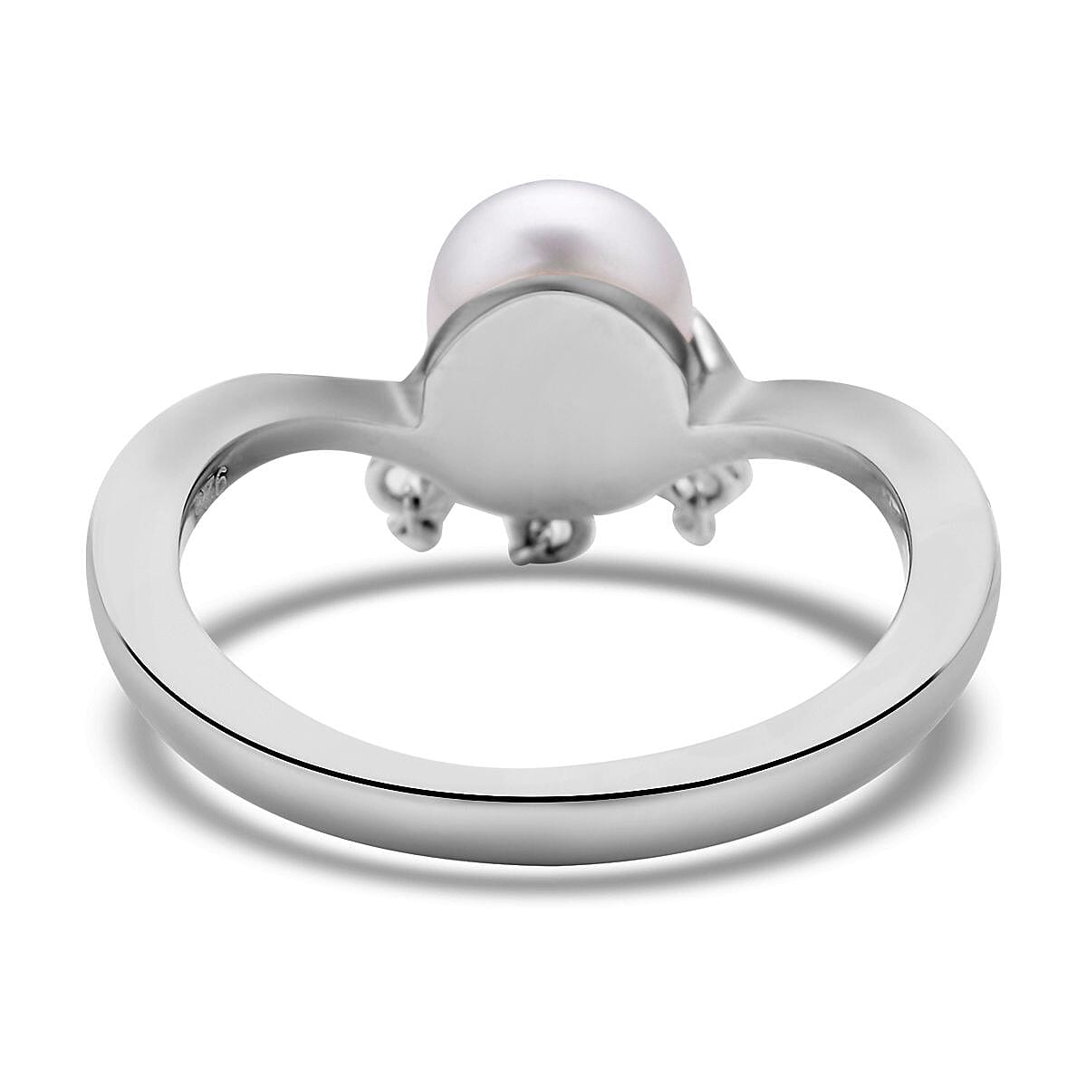 LucyQ Fluid Pearl Collection - Freshwater Pearl Ring in Rhodium Overlay Sterling Silver