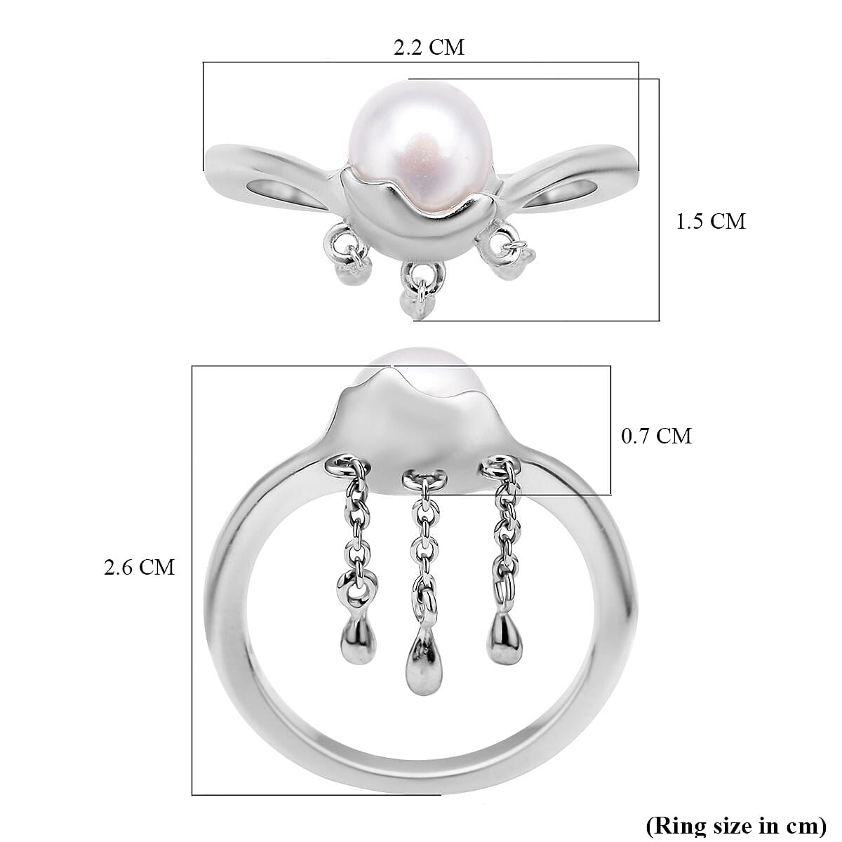 LucyQ Fluid Pearl Collection - Freshwater Pearl Ring in Rhodium Overlay Sterling Silver