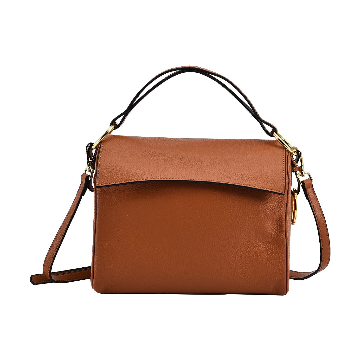 100% Genuine Leather Convertible Bag with Detachable Long Strap (Size 25x12x20 Cm) - Tan