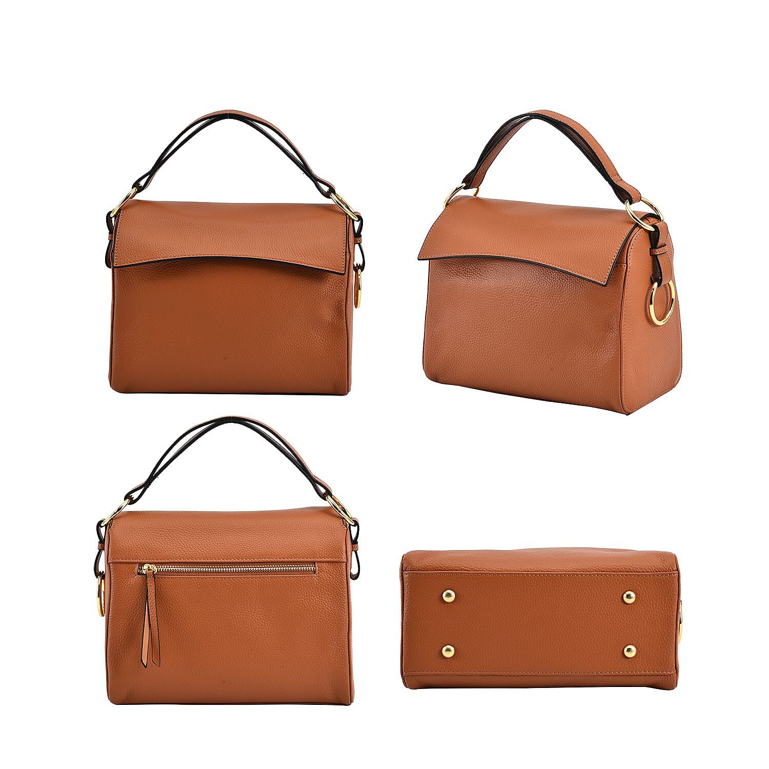 100% Genuine Leather Convertible Bag with Detachable Long Strap (Size 25x12x20 Cm) - Tan