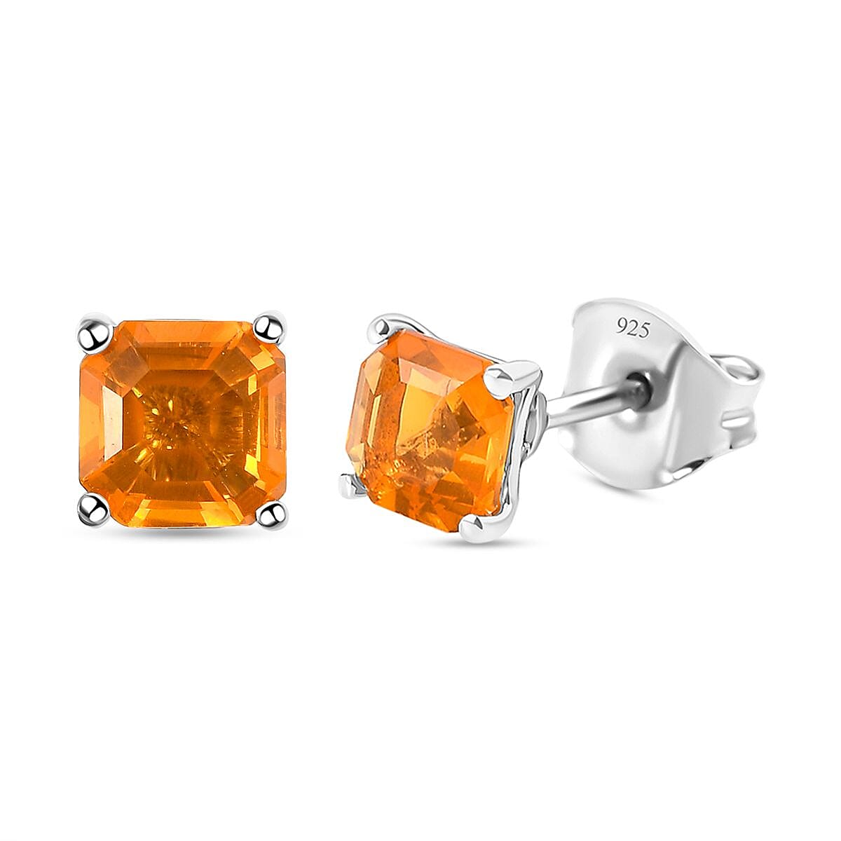 Jalisco Fire Opal Asher Cut Stud Earrings (with Push Back) in Platinum Overlay Sterling Silver