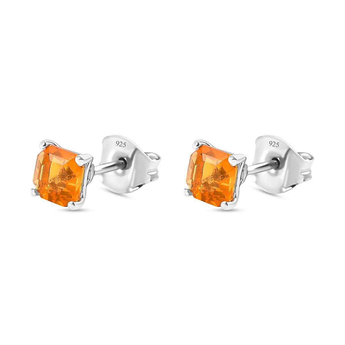 Jalisco Fire Opal Asher Cut Stud Earrings (with Push Back) in Platinum Overlay Sterling Silver