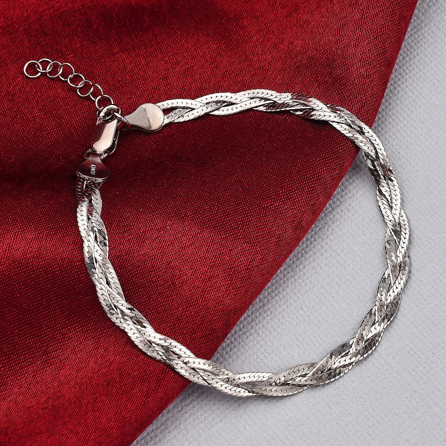 Rhodium Overlay Sterling Silver Bracelet (Size - 7.5 With 2 Inch Extender) With Lobster Clasp