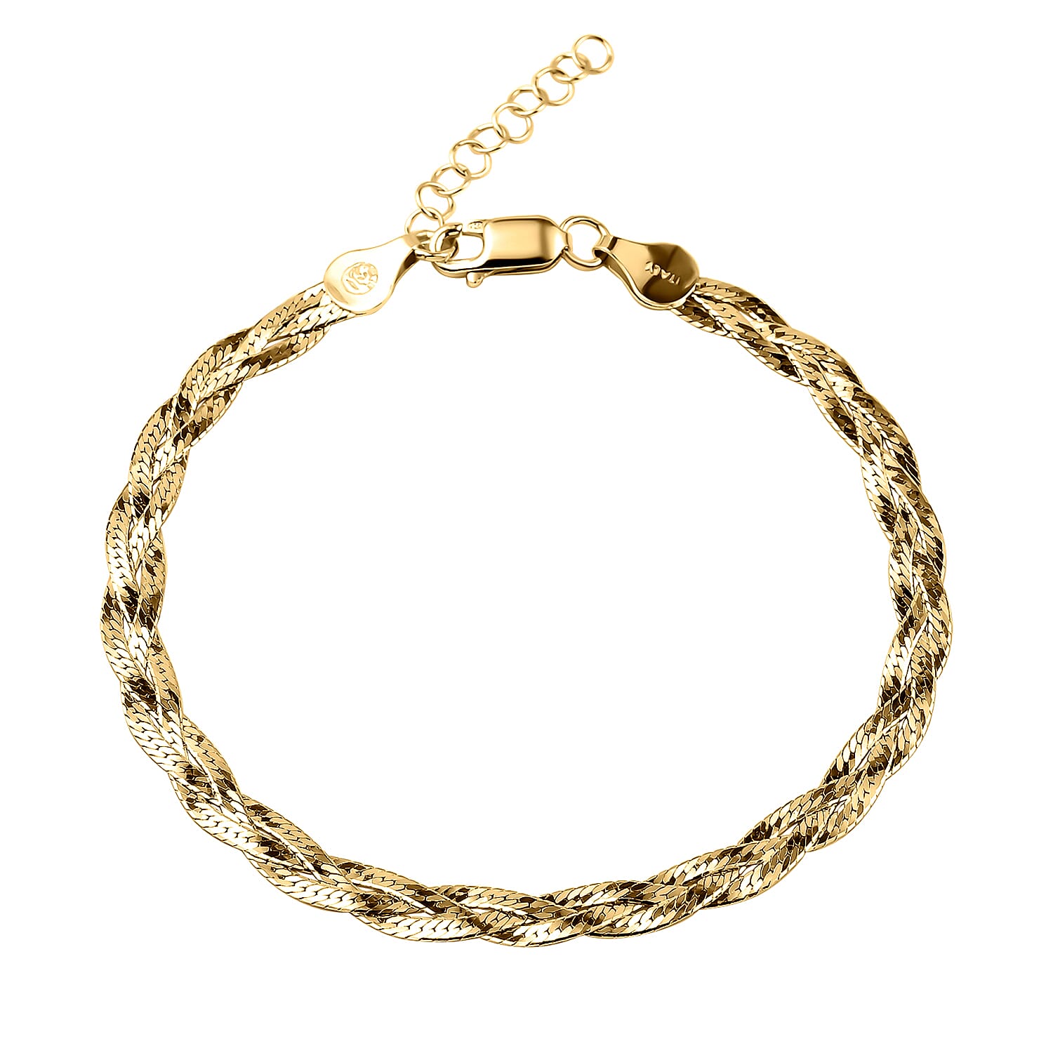 Yellow Gold Overlay Sterling Silver Braided Bracelet (Size - 7.5 with 1 Inch Extender)