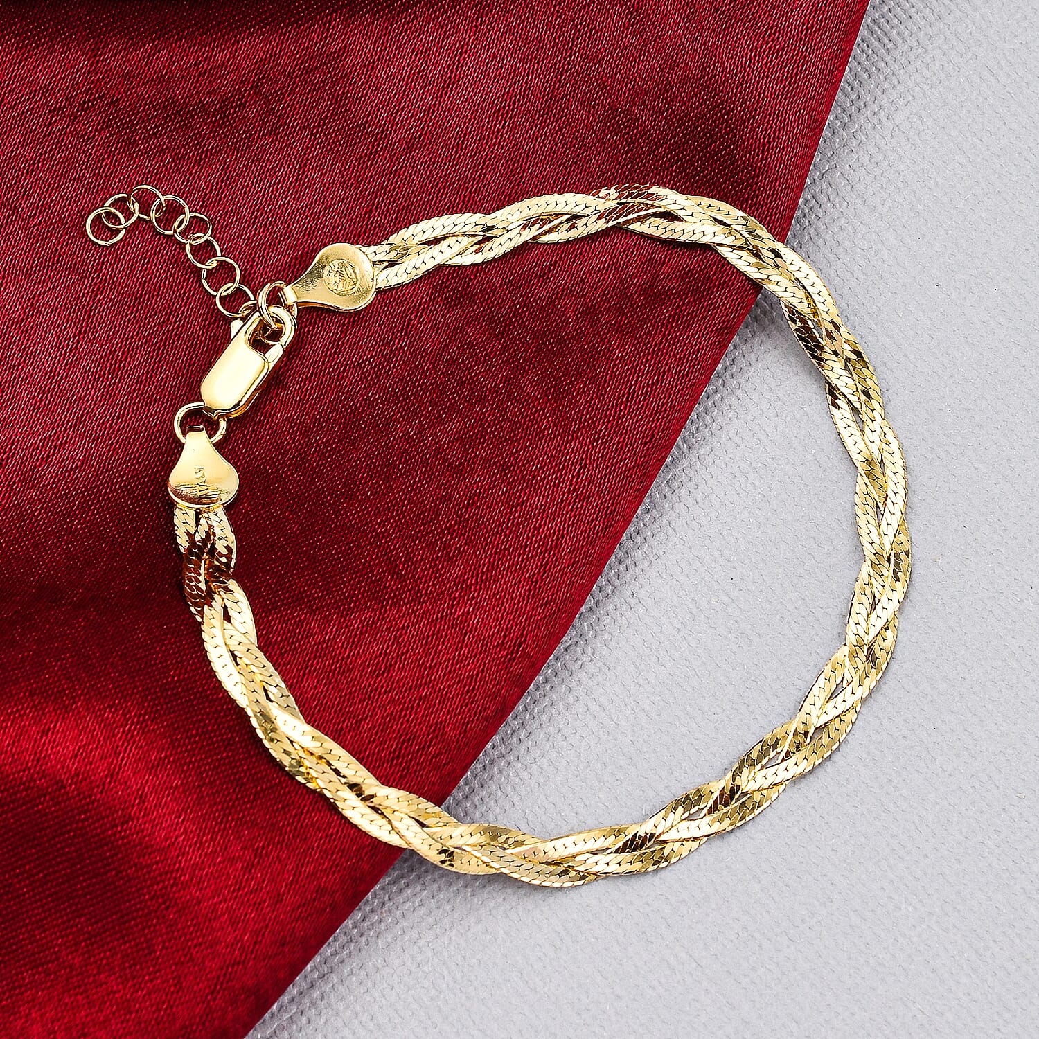 Yellow Gold Overlay Sterling Silver Braided Bracelet (Size - 7.5 with 1 Inch Extender)