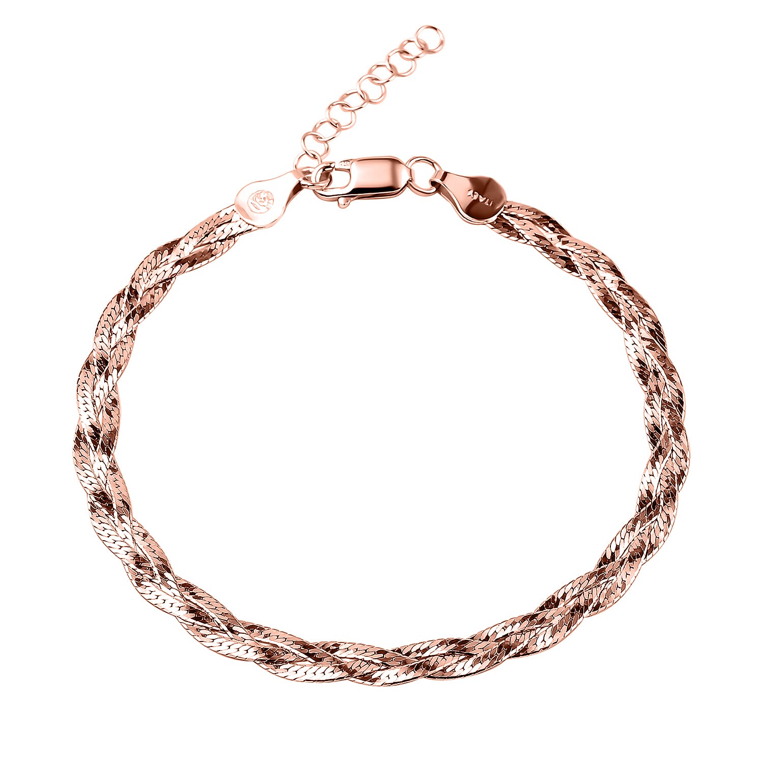 Rose Gold Overlay Sterling Silver Braided Bracelet (Size - 7.5 with 1 Inch Extender)