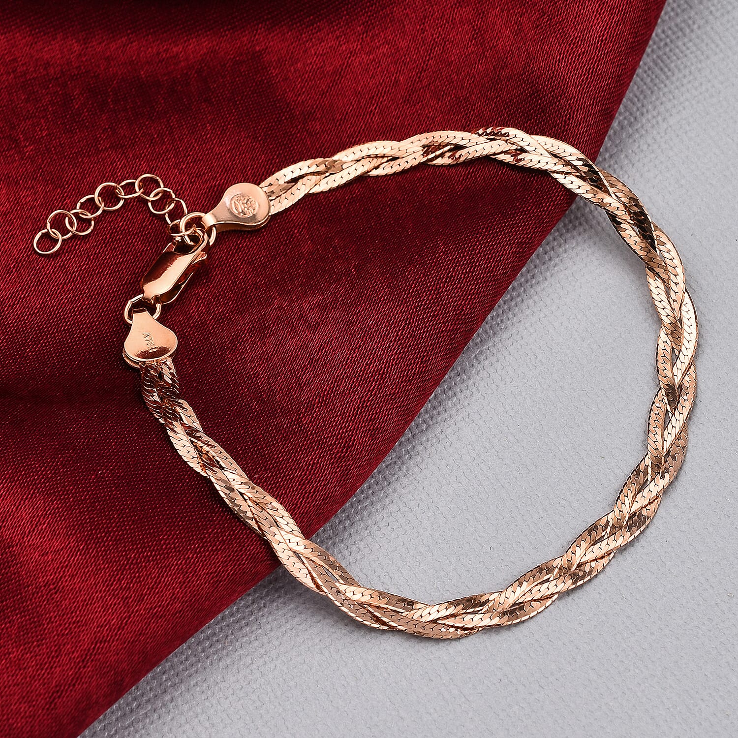 Rose Gold Overlay Sterling Silver Braided Bracelet (Size - 7.5 with 1 Inch Extender)