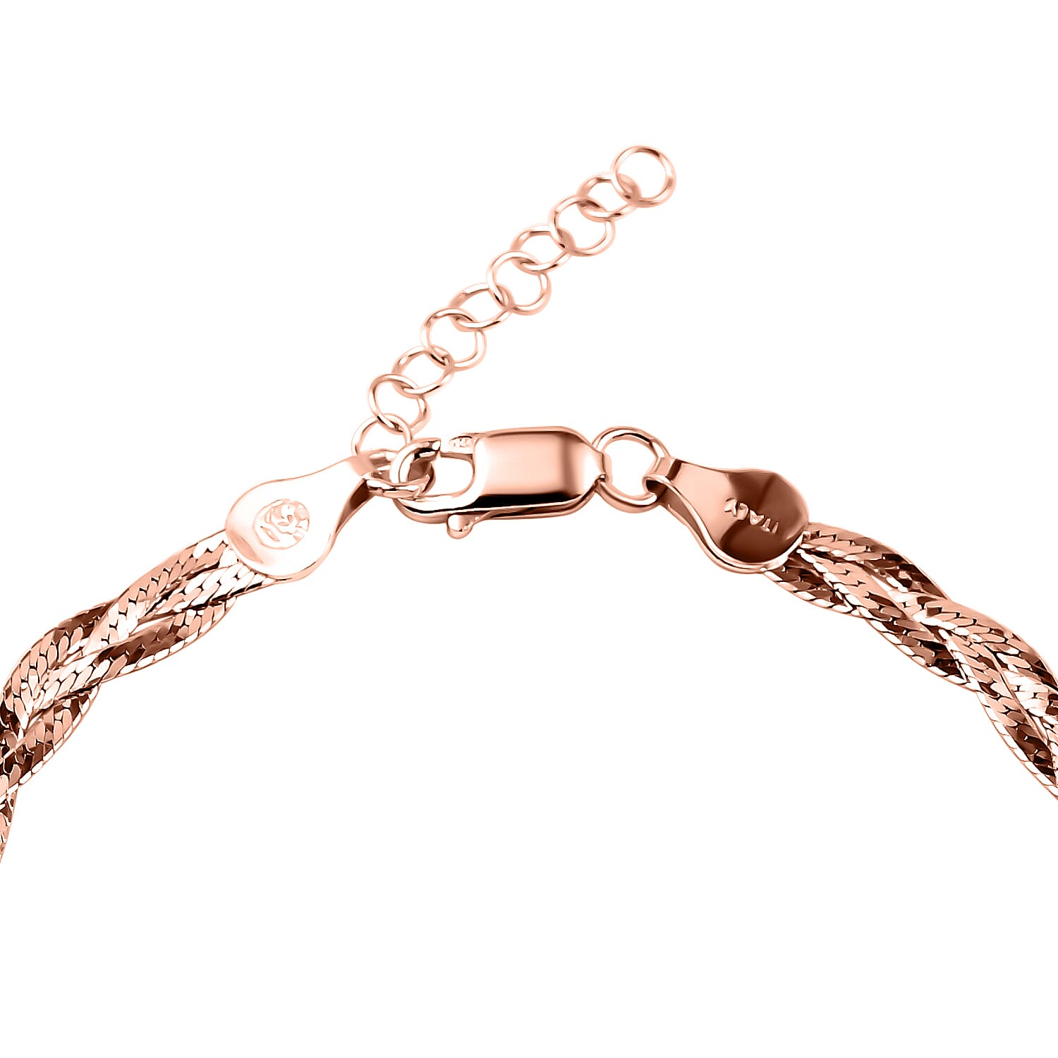 Rose Gold Overlay Sterling Silver Braided Bracelet (Size - 7.5 with 1 Inch Extender)