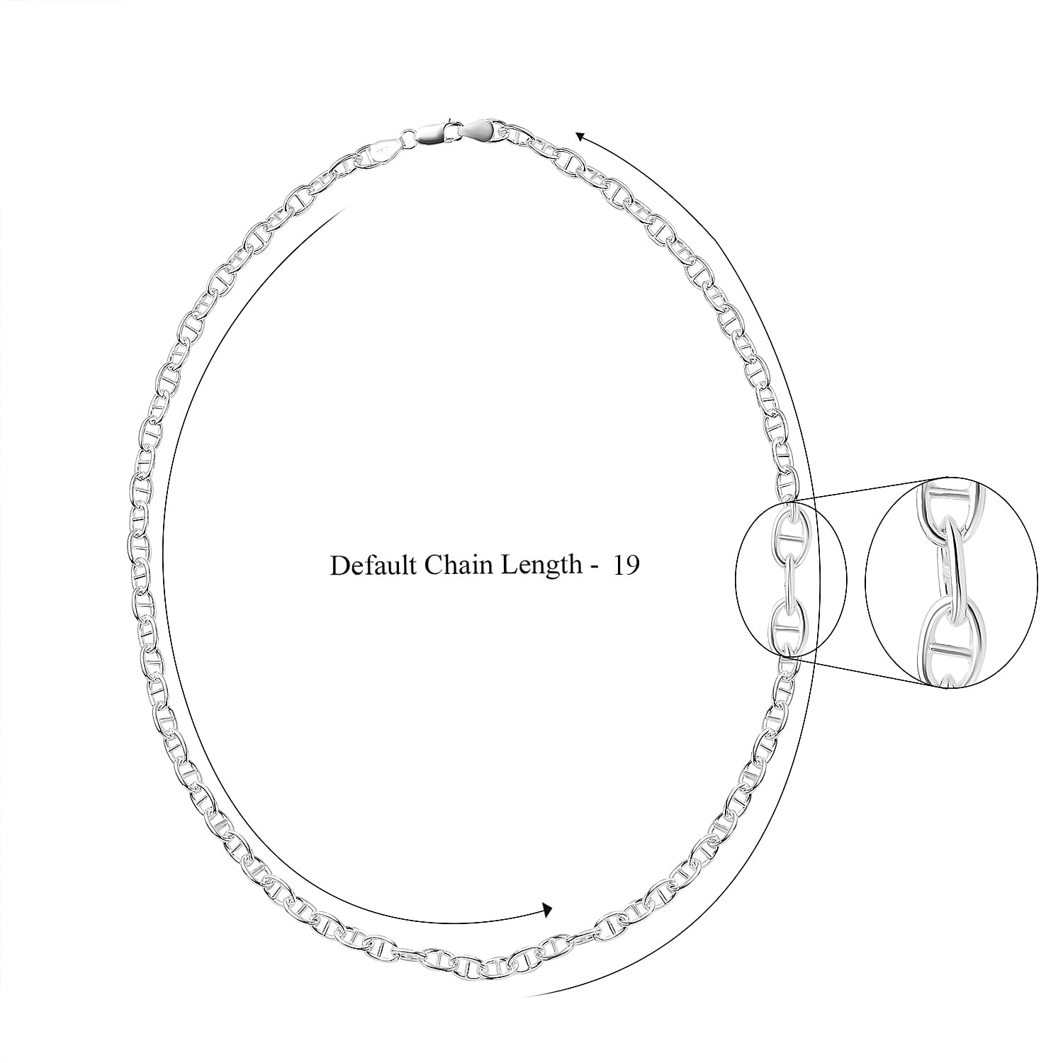 Sterling Silver Anchor Link Necklace (Size - 20) With Lobster Clasp, Silver Wt. 19.00 Gms