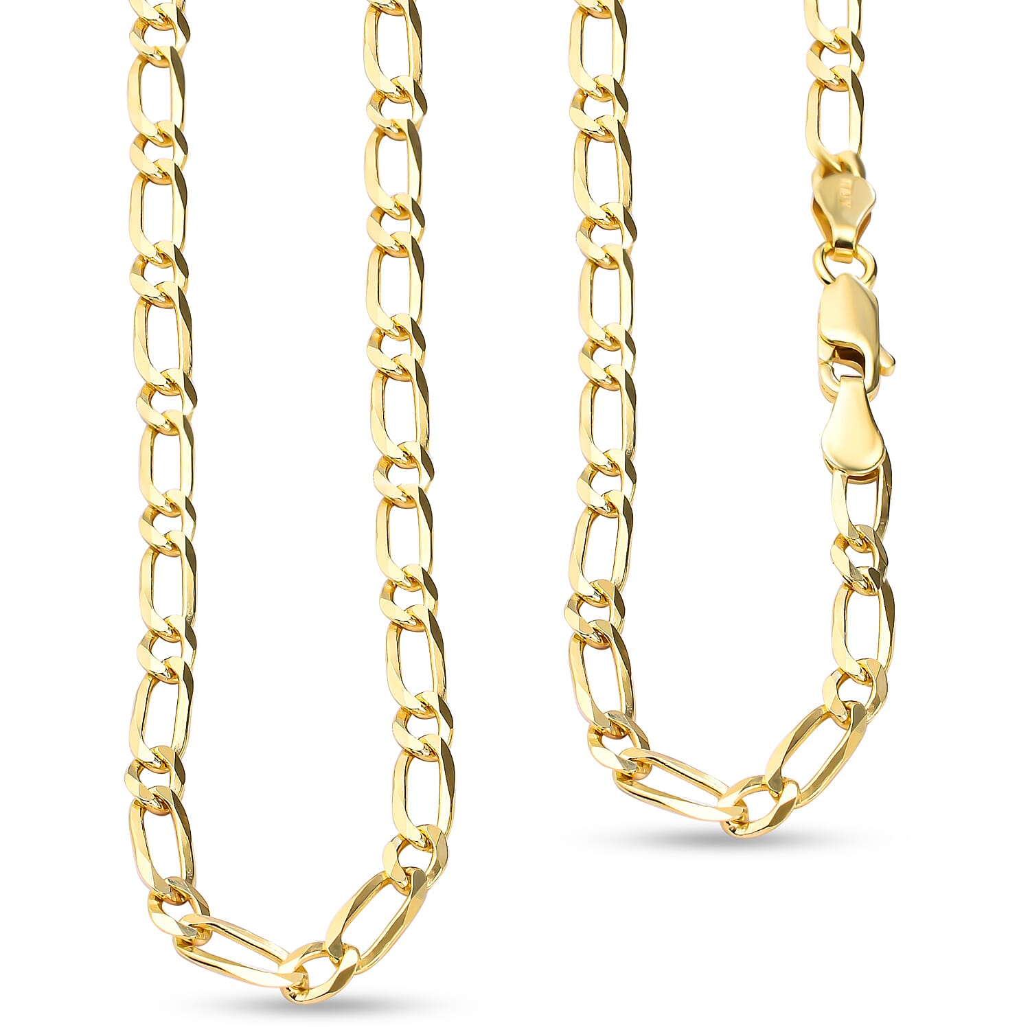 Italian Made Close Out Deal - Yellow Gold Overlay Sterling Silver Figaro Necklace (Size - 20) with Lopster Clasp, Silver Wt. 7.93 Gms