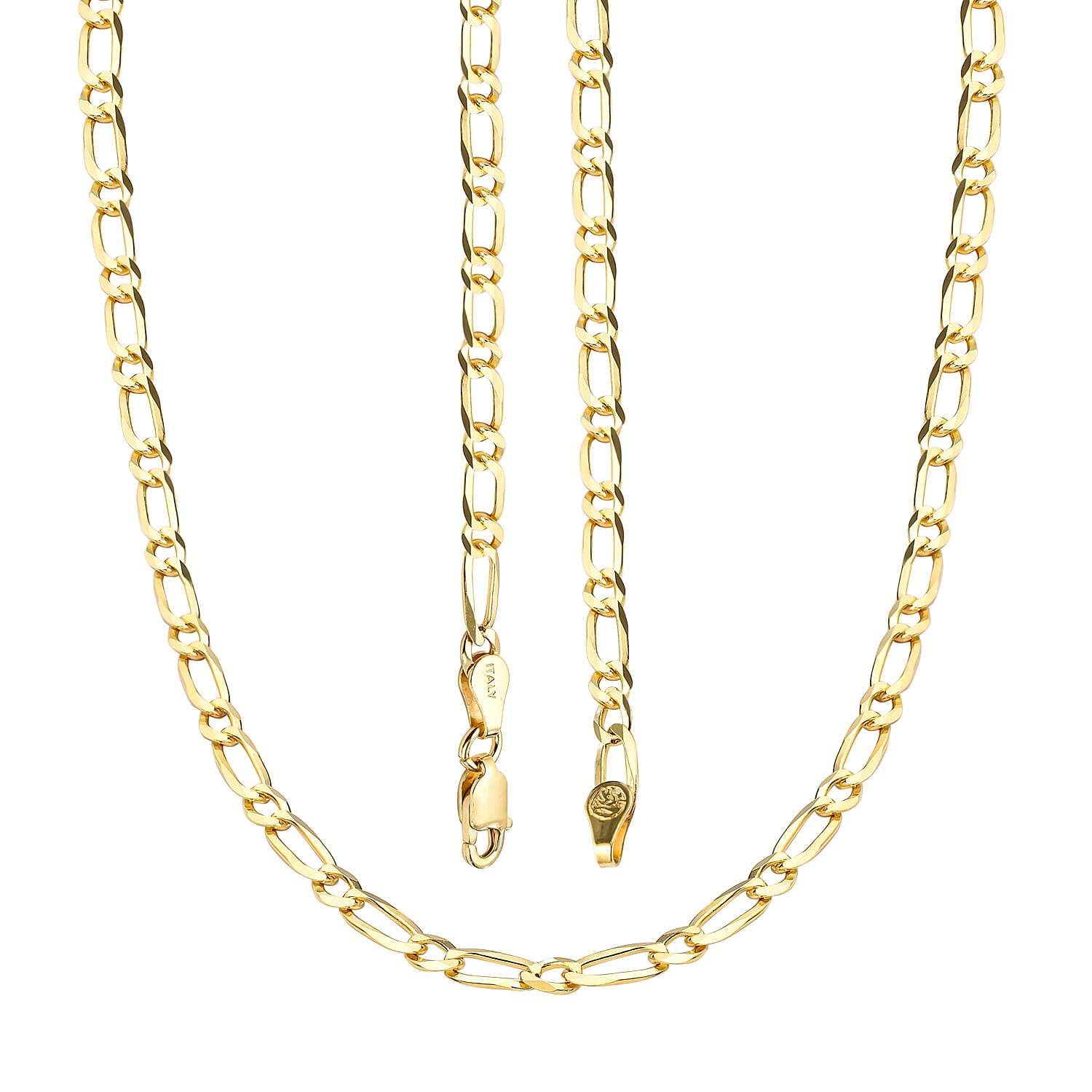 Italian Made Close Out Deal - Yellow Gold Overlay Sterling Silver Figaro Necklace (Size - 20) with Lopster Clasp, Silver Wt. 7.93 Gms