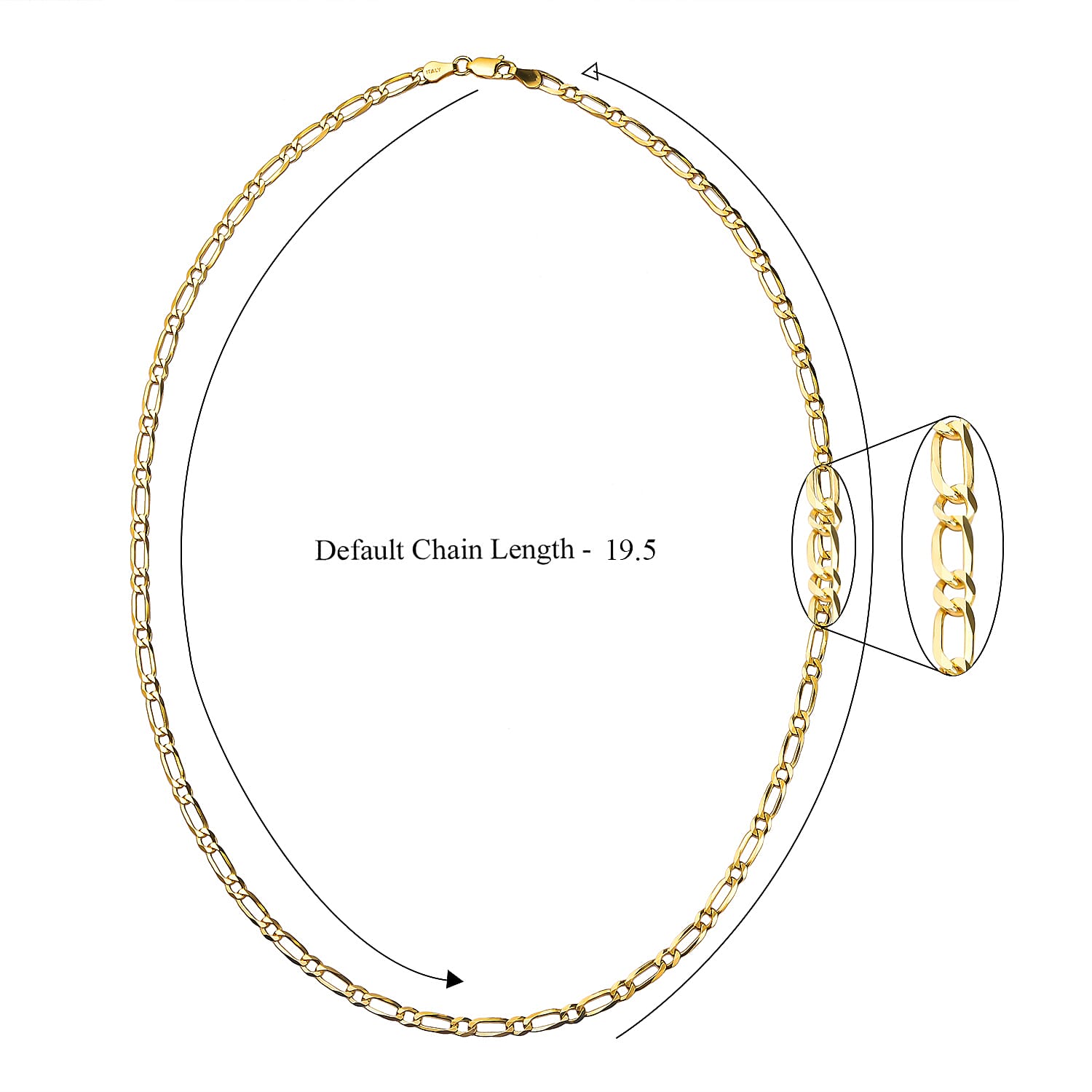 Italian Made Close Out Deal - Yellow Gold Overlay Sterling Silver Figaro Necklace (Size - 20) with Lopster Clasp, Silver Wt. 7.93 Gms