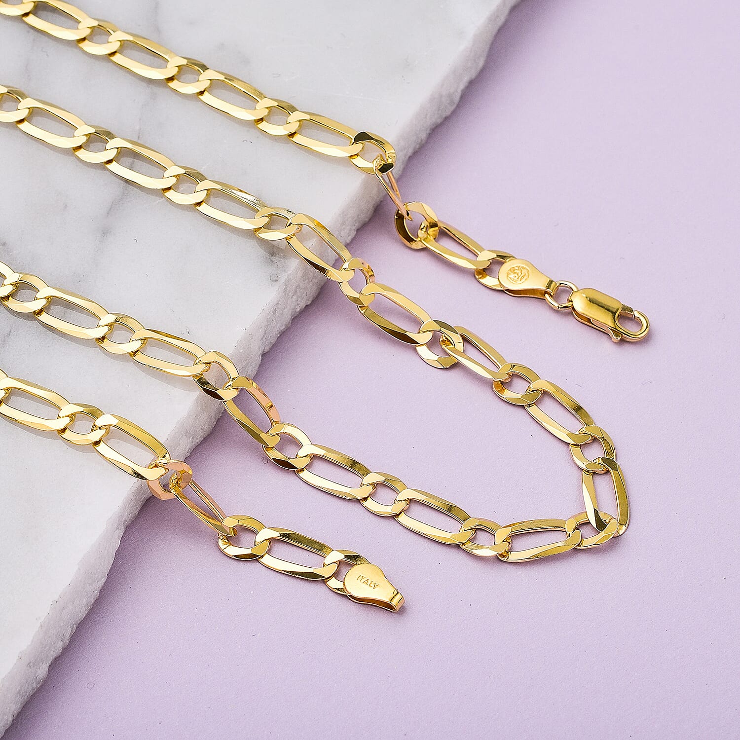  Italian Close Out - Yellow Gold Overlay Sterling Silver Figaro Necklace (Size - 24) With Lobster Clasp, Silver Wt.15.69 Gms