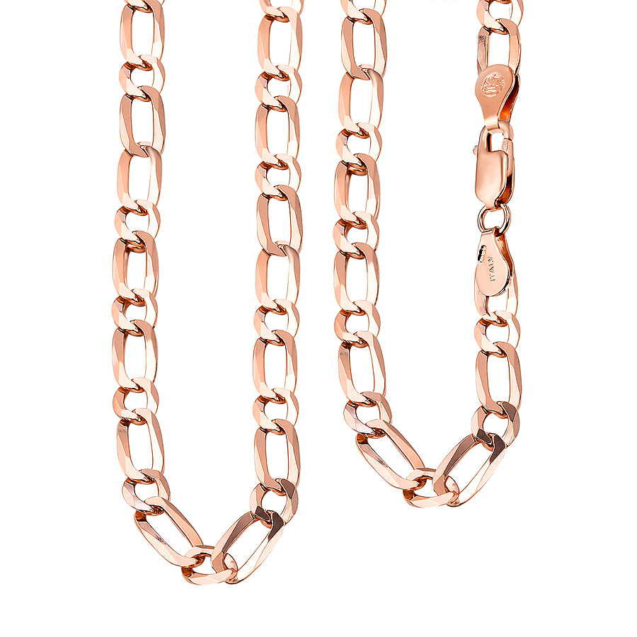 Italian Close Out - Rose Gold Overlay Sterling Silver Figaro Necklace (Size - 24), Silver Wt. 15.75 Gms