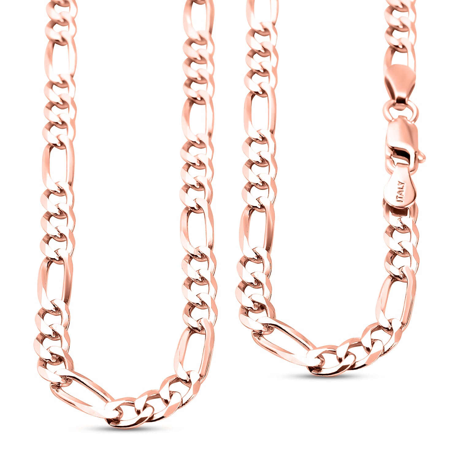 Rose Gold Overlay Sterling Silver Figaro Necklace (Size - 24), Silver Wt. 9.86 Gms