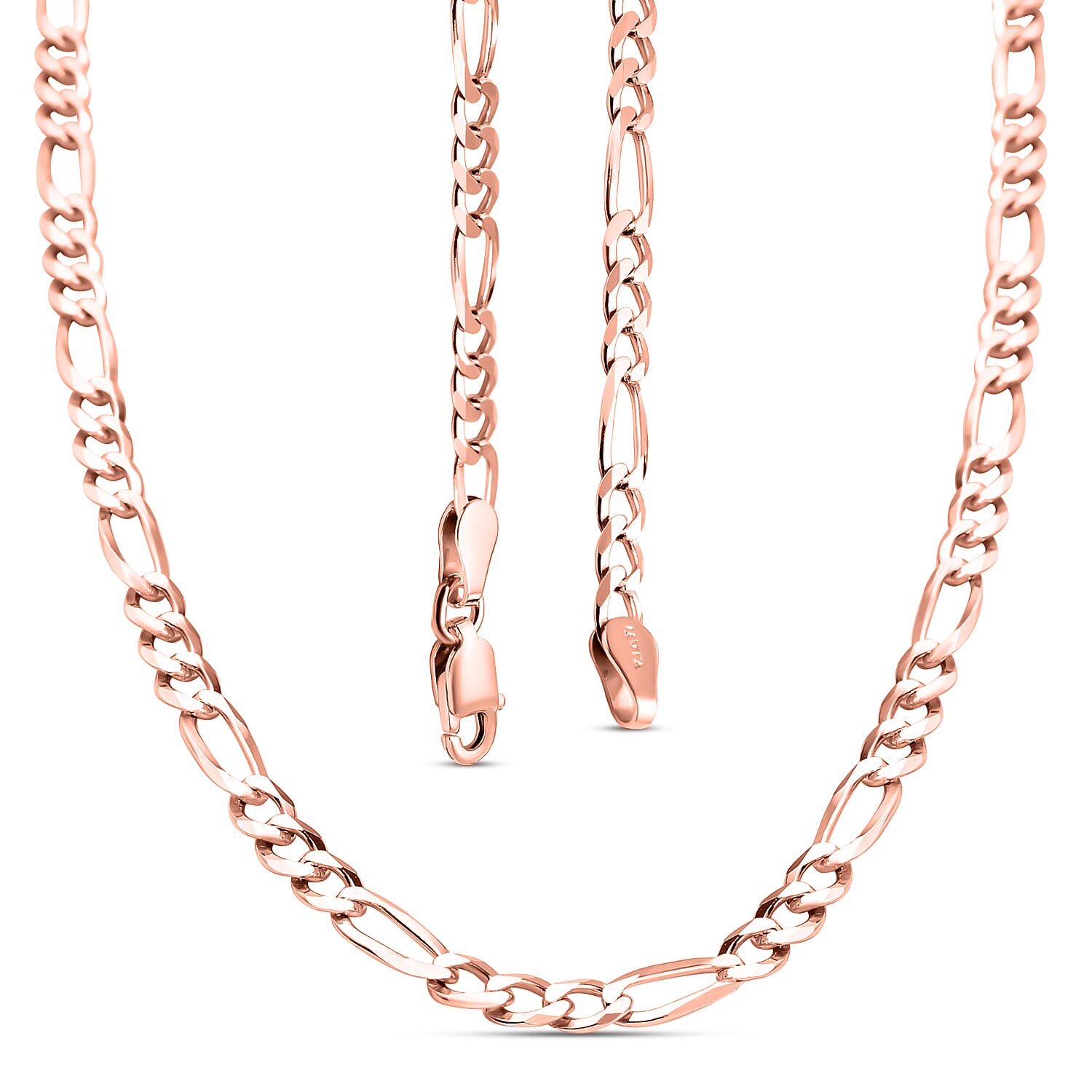 Rose Gold Overlay Sterling Silver Figaro Necklace (Size - 24), Silver Wt. 9.86 Gms